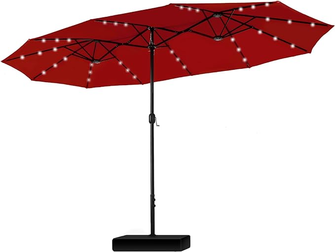 Large Patio Umbrella with Solar Lights, Double-Sided Outdoor Market Rectangle Umbrellas