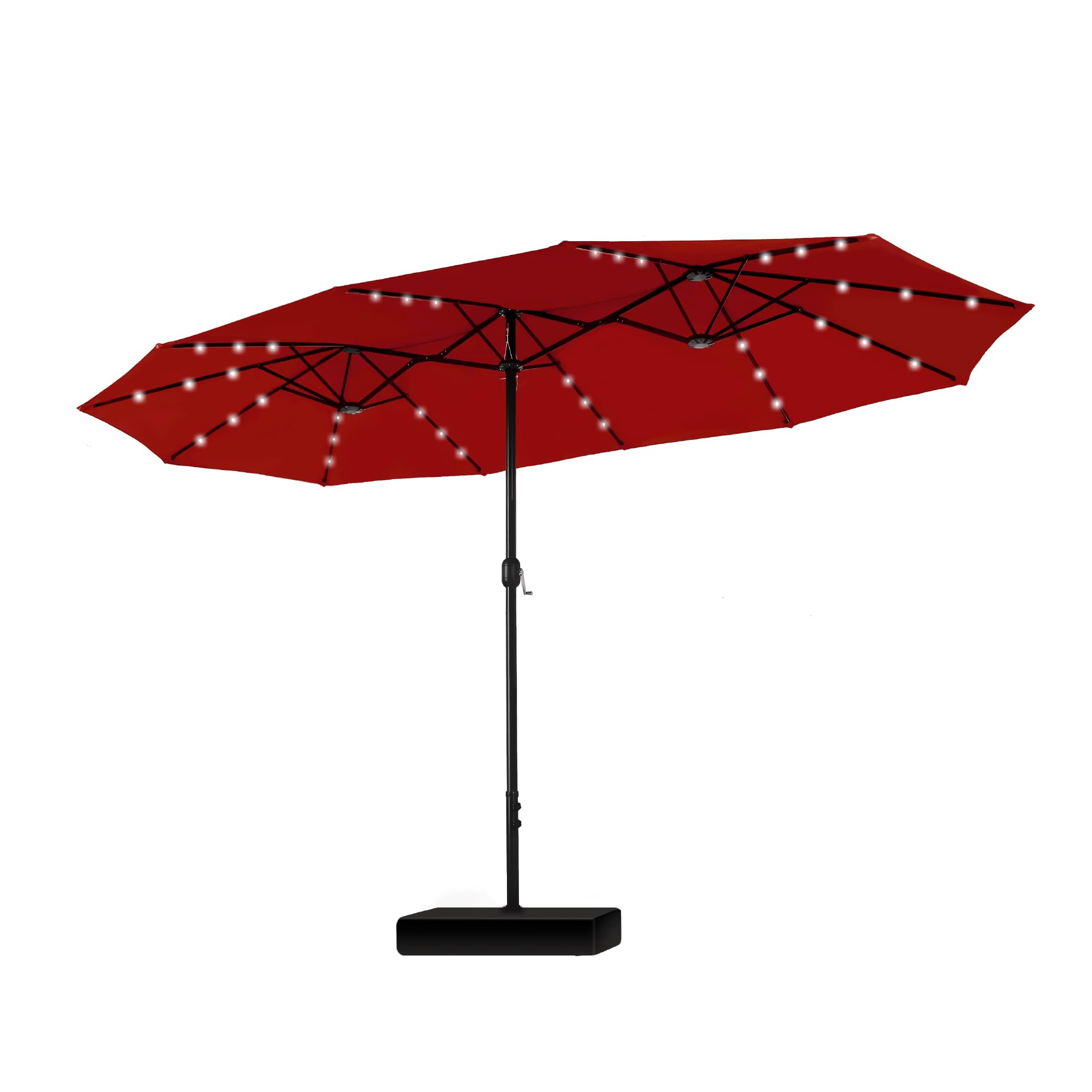 15ft Large Patio Umbrellas with 36 LED Solar Lights, Double-Sided Outdoor Market