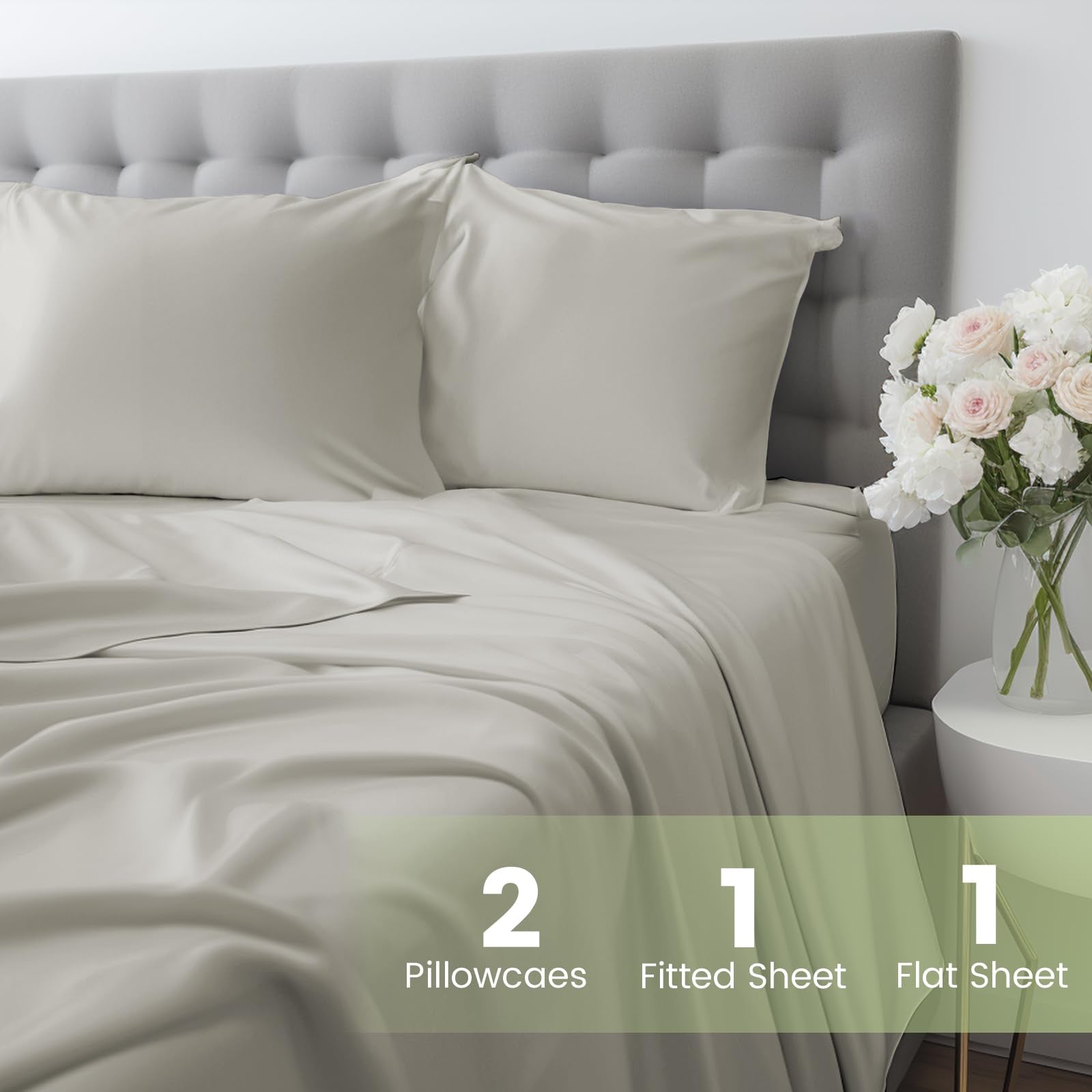 Sheets Queen Size Bed Sheets 4-Pcs Set - 100% Organic Bamboo Viscose 400