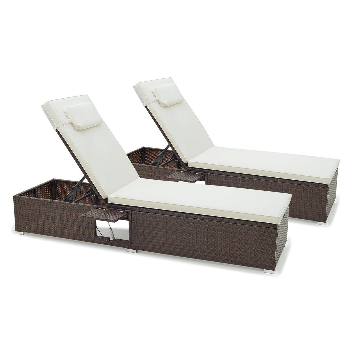 Patio Chaise Lounge Set of 2, Outdoor Rattan Lounge Chair with 6-Level Backrest