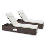 Patio Chaise Lounge Set of 2, Outdoor Rattan Lounge Chair with 6-Level Backrest