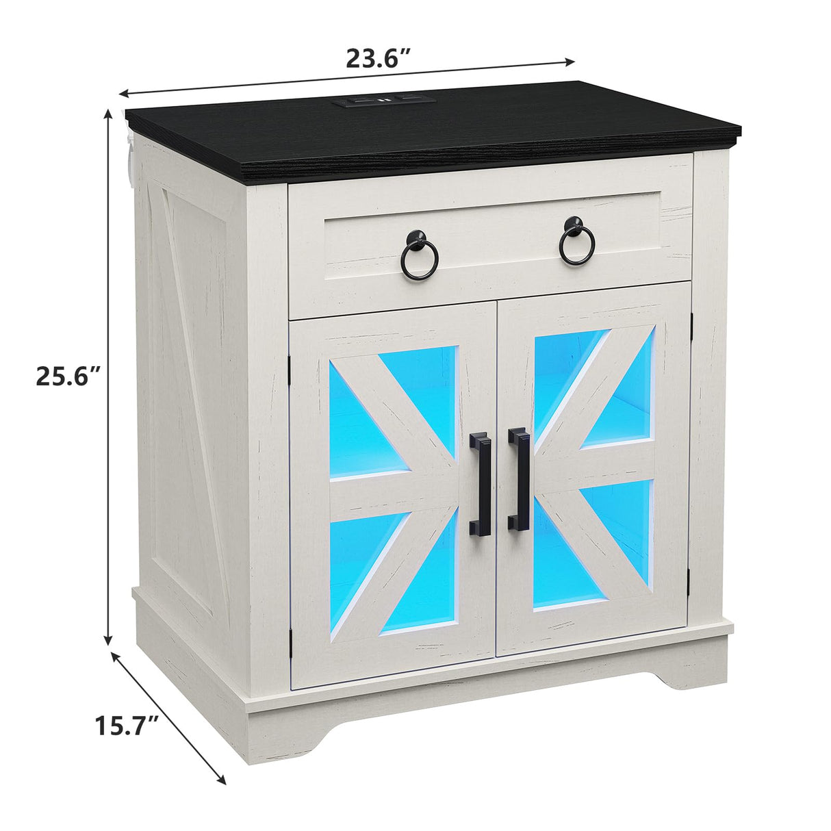 End Table Set 2 with LED Lights, 23.6" Large Farmhouse End Table with Charging Station