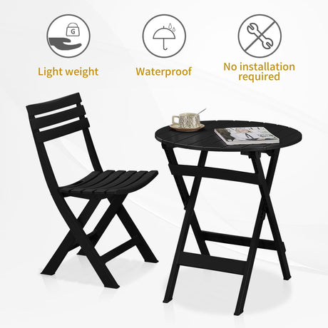 KAIHAOWIN Folding Bistro Set Foldable Outdoor Cafe Table and Chairs for 2 Small Furniture 3-Piece Porch Backyard Balcony Garden Patio