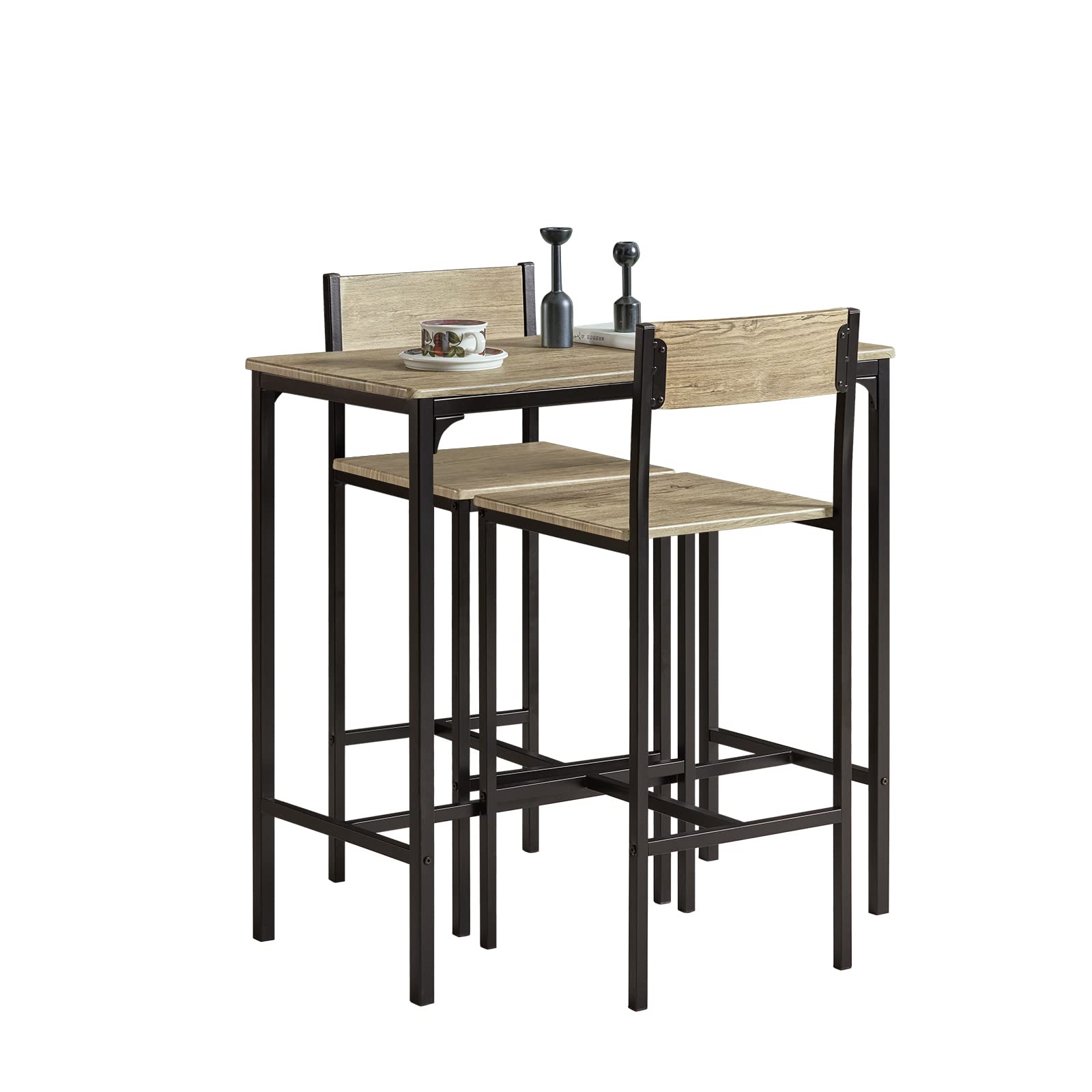 Haotian SoBuy 3 Piece Dining Set, Dining Table with 2 Stools, Bar Table Set