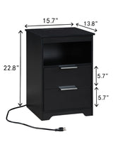 Kavonty Nightstand with Charging Station,End Table with 2 Drawers,Wooden End Table with Drawer and Opening Shelf,Side Table for Bedroom, Black