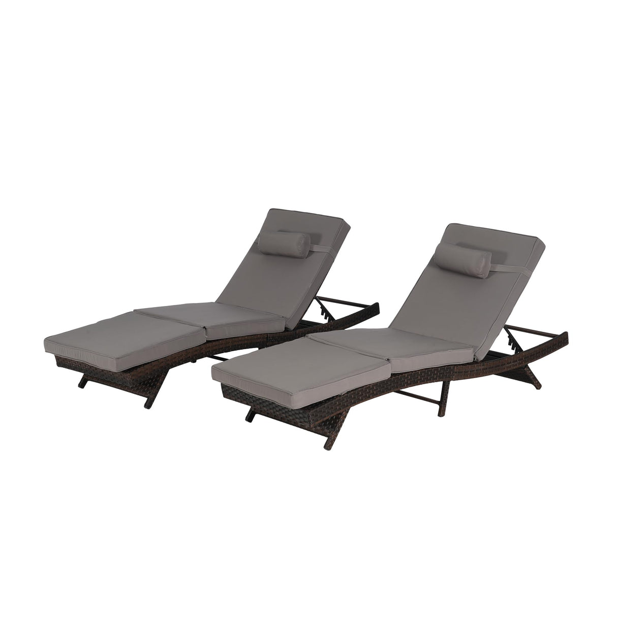 Outdoor Wicker Long Reclining Chair Set of 2 with Cushion