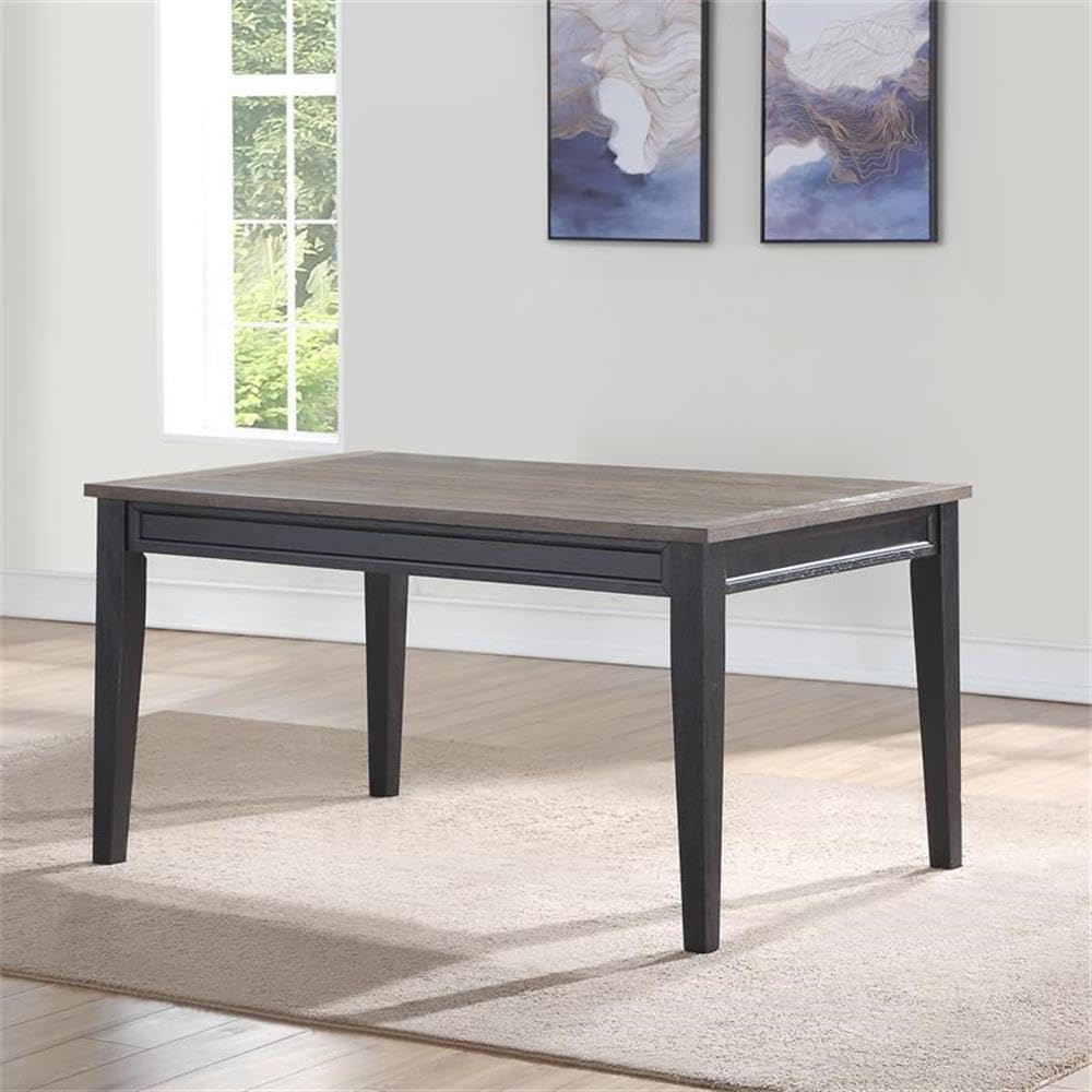 Raven Noir 5pc Dining Table Set, Driftwood Finish, 60" Rectangular Table 4 Side Chairs,