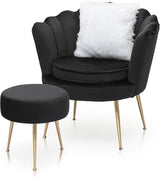 Modern Scalloped Back Accent Velvet Upholstered Armchair with Golden Legs and Soft