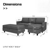 Reversible Sectional Couch with Ottoman L-Shaped Sofa for Small Spaces Sectional Sofa