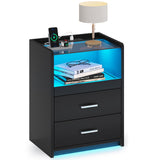 Nightstand with Charging Station, Night Stand with Pull-Out Tray, 2 Drawers, Bedside