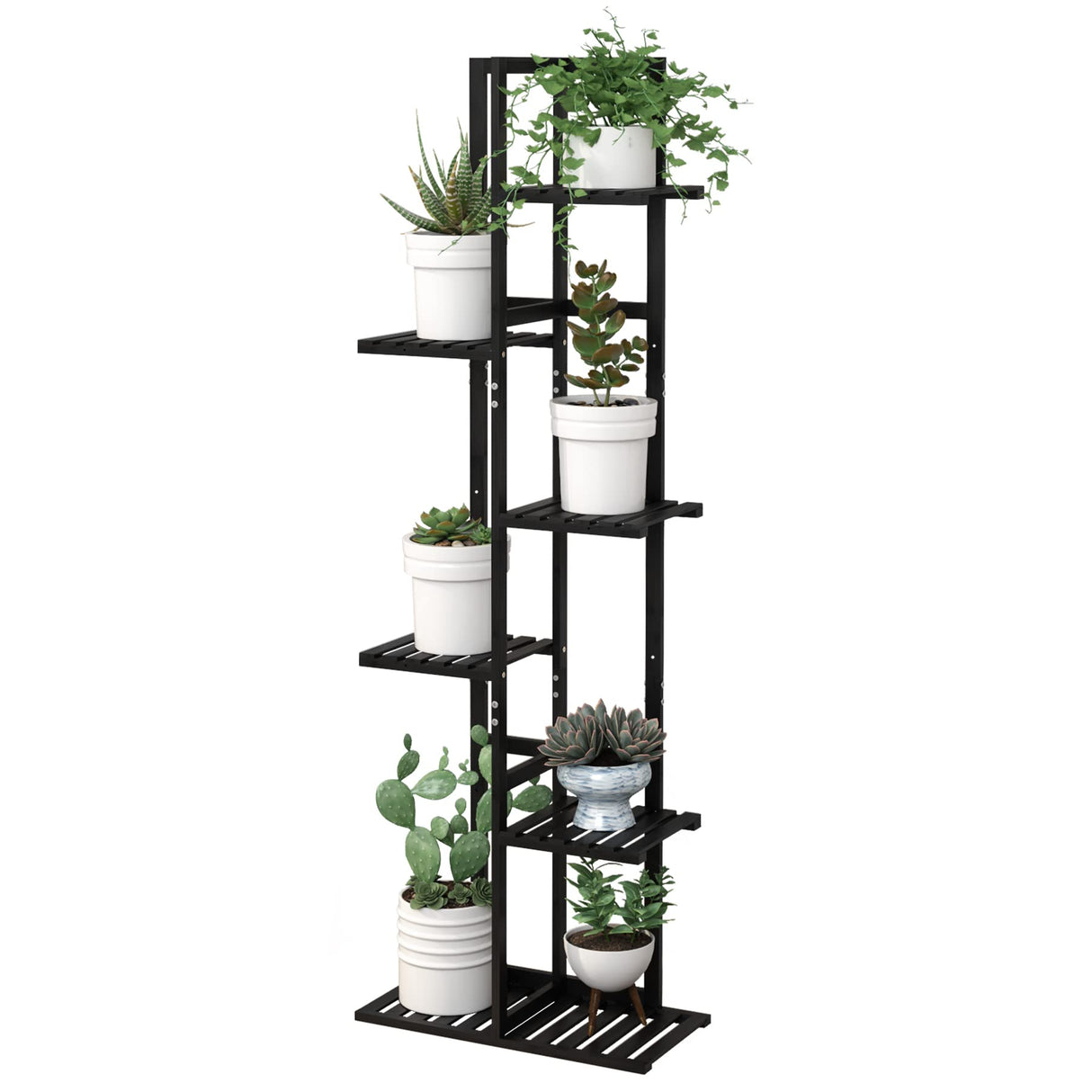 Laiensia Bamboo Plant Stand Rack 6 Tier,Multiple Stand Holder Shelf Rack, Indoor&Outdoor Planter Display Shelves for Patio Garden, Living Room, Corner Balcony and Bedroom,Black