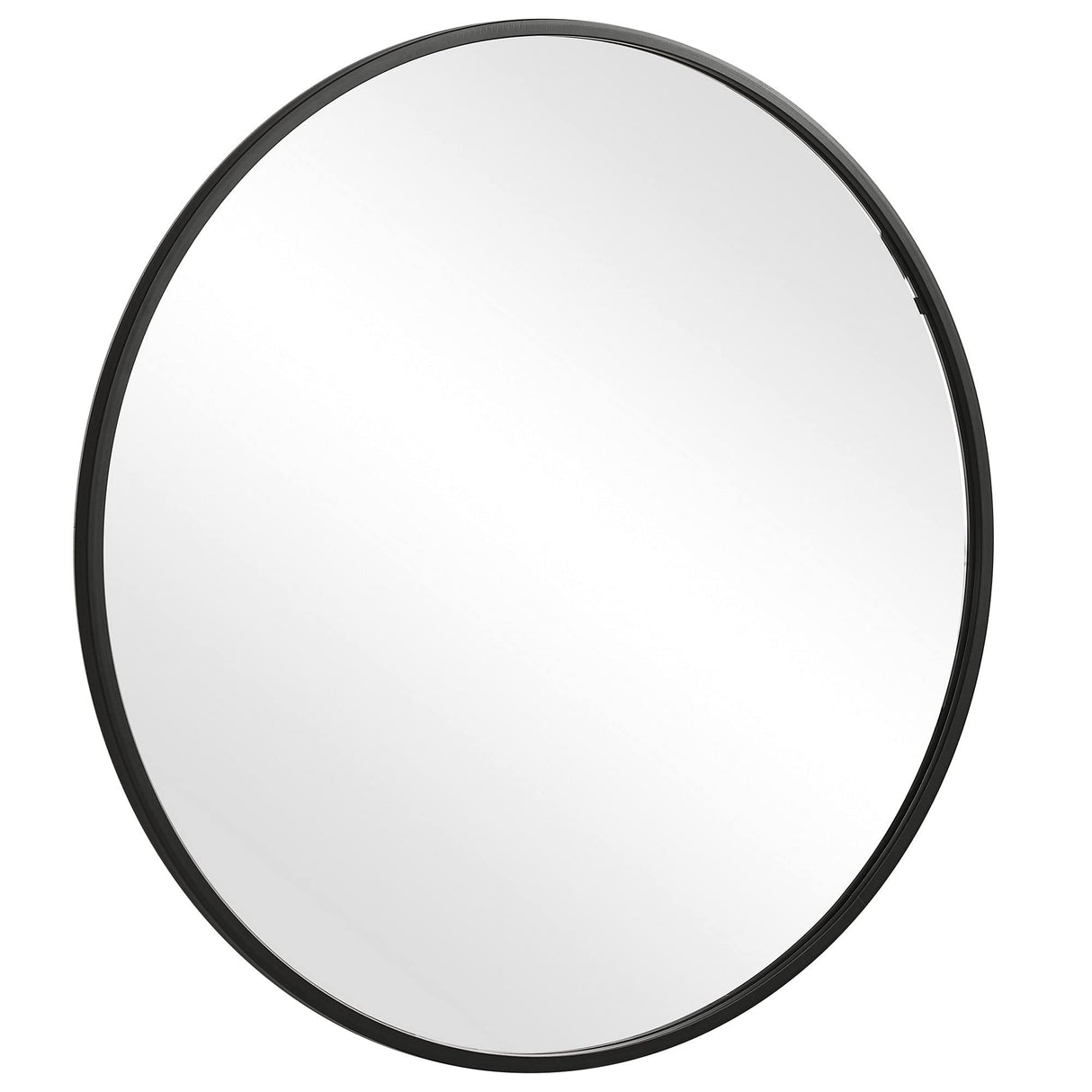 37 Inches Round Shape Sleek Frame Mirror, Black