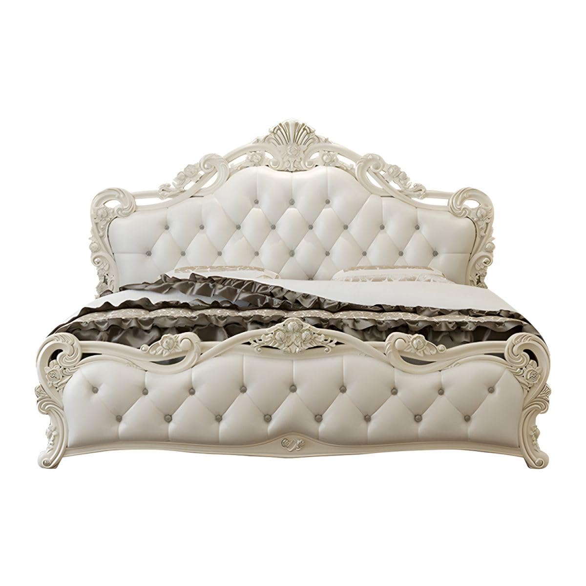 Victorian Upholstered Headboard Queen Size Bed Wood Bed