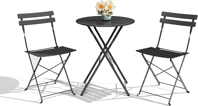 3-Piece Folding Bistro Set, Foldable Patio Furniture Set with Premium Frame