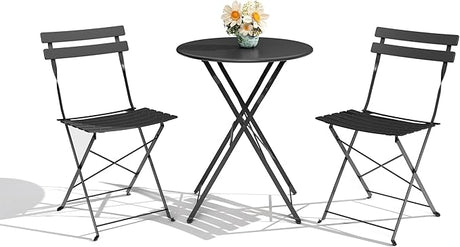 GarveeLife 3-Piece Folding Bistro Set, Foldable Patio Furniture Set with Premium Frame, Outdoor Bistro Table and Chairs Set of 2 for Patio, Garden and Balcony, White