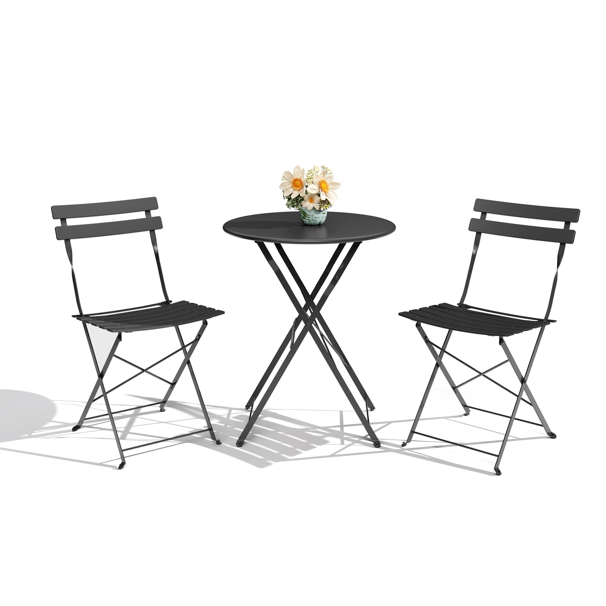 3-Piece Patio Bistro Set, Outdoor Folding Bistro Table and Chairs with Premium Steel Frame