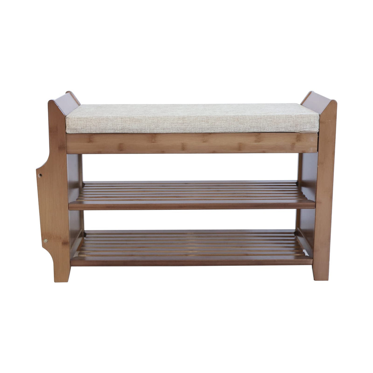 2-Tier Shoe Storage Bench with Storage, Bamboo Shoe Bench with Cushioned Seat