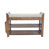 2-Tier Shoe Storage Bench with Storage, Bamboo Shoe Bench with Cushioned Seat