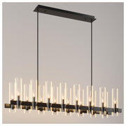 54 Inch Black Chandelier Linear with Clear Glass Shade