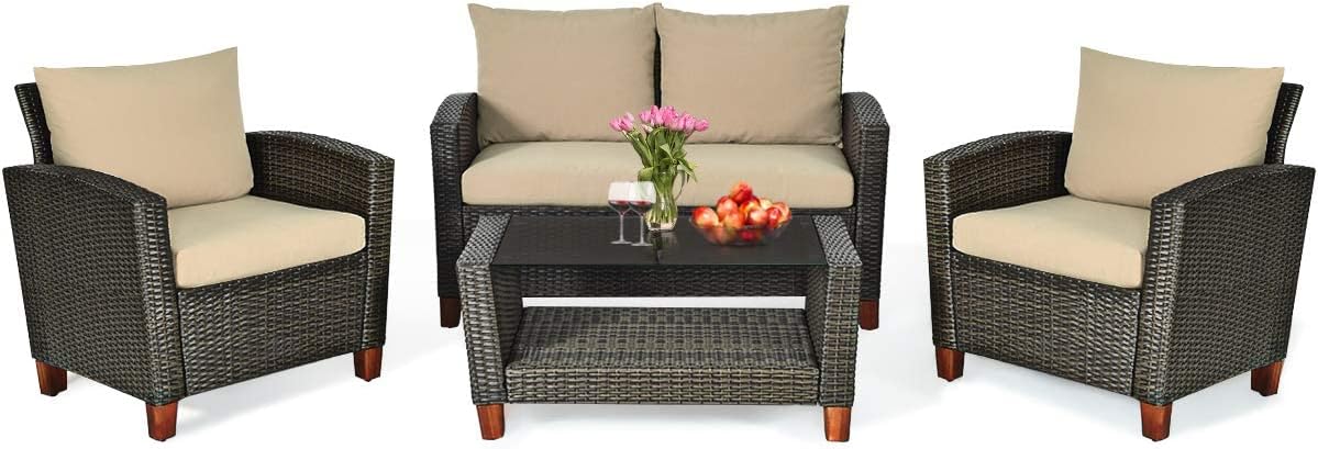 Pieces Patio Conversation Set Outdoor Rattan Wicker Furniture Set