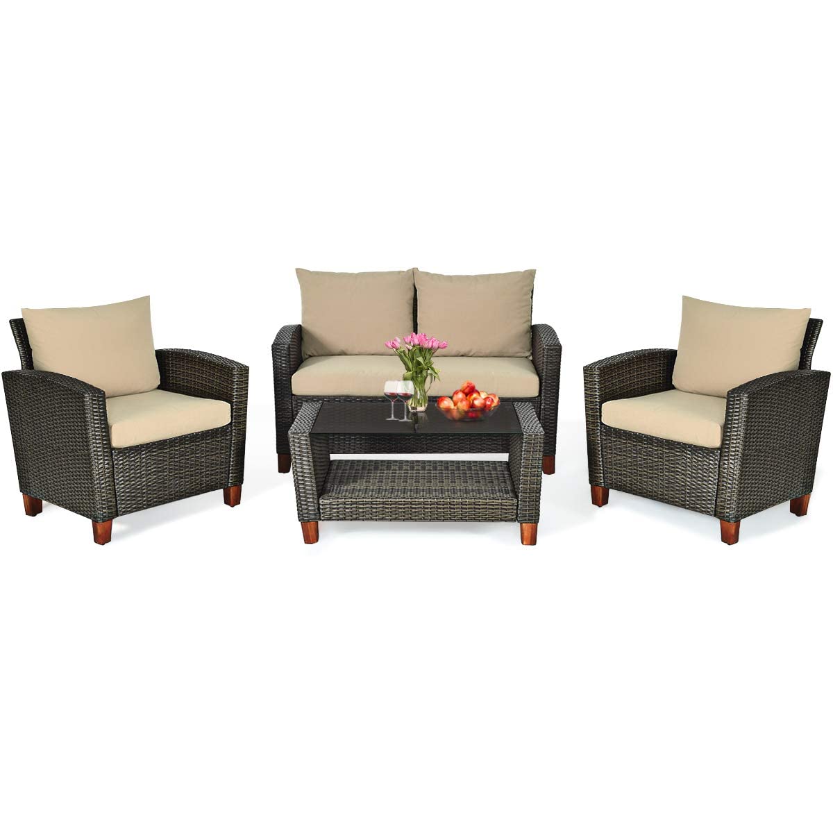 Pieces Patio Conversation Set Outdoor Rattan Wicker Furniture Set