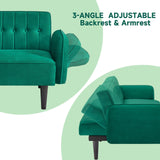 Loveseat Sofa Bed, Green Couch Bed Mid-Century Modern Sleeper Sofa,