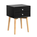 Bedside Table with 2 Drawers and Rubber Wood Legs