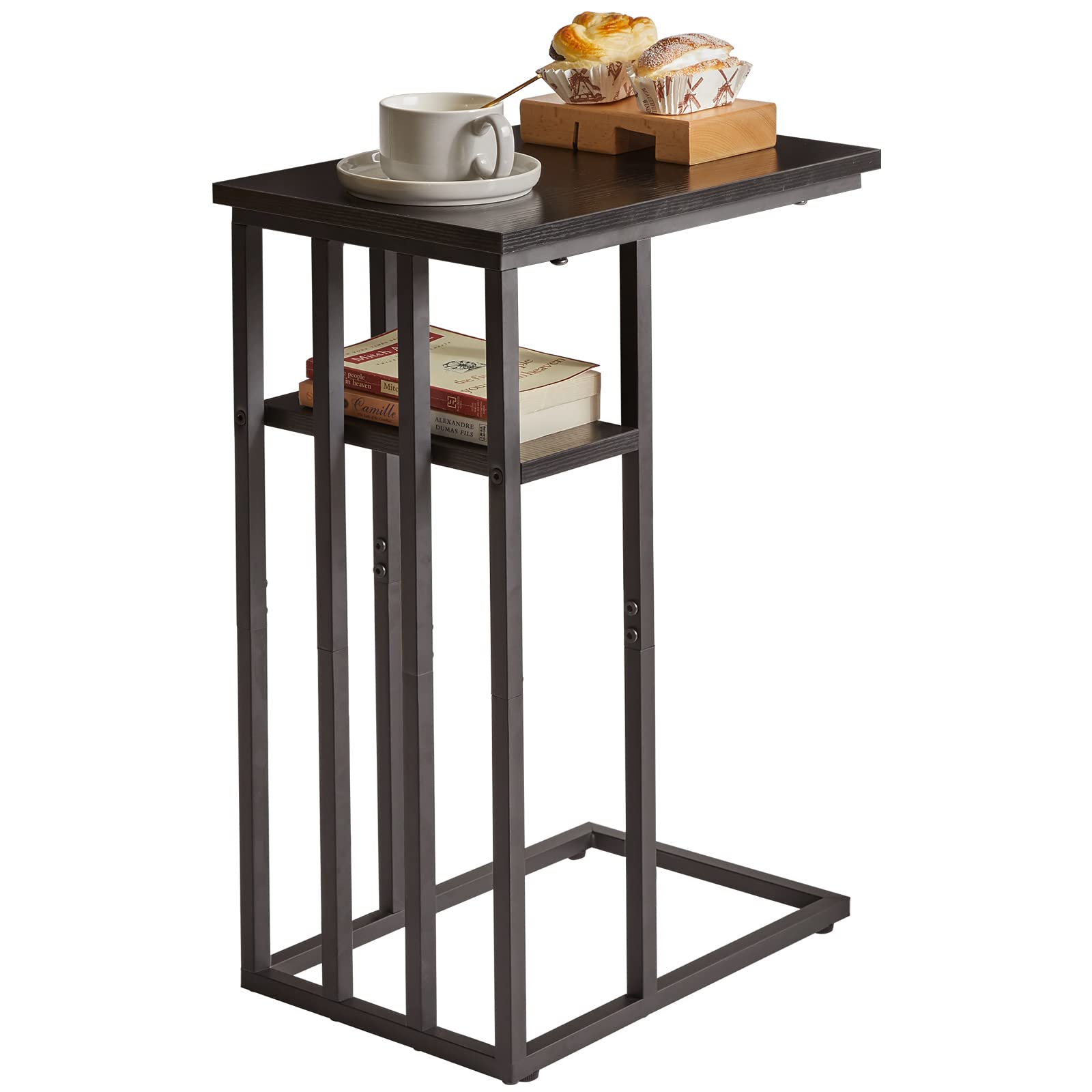 C Shaped End Table, Sofa Side Table, Small Table with Metal Frames, Vintage Couch Table