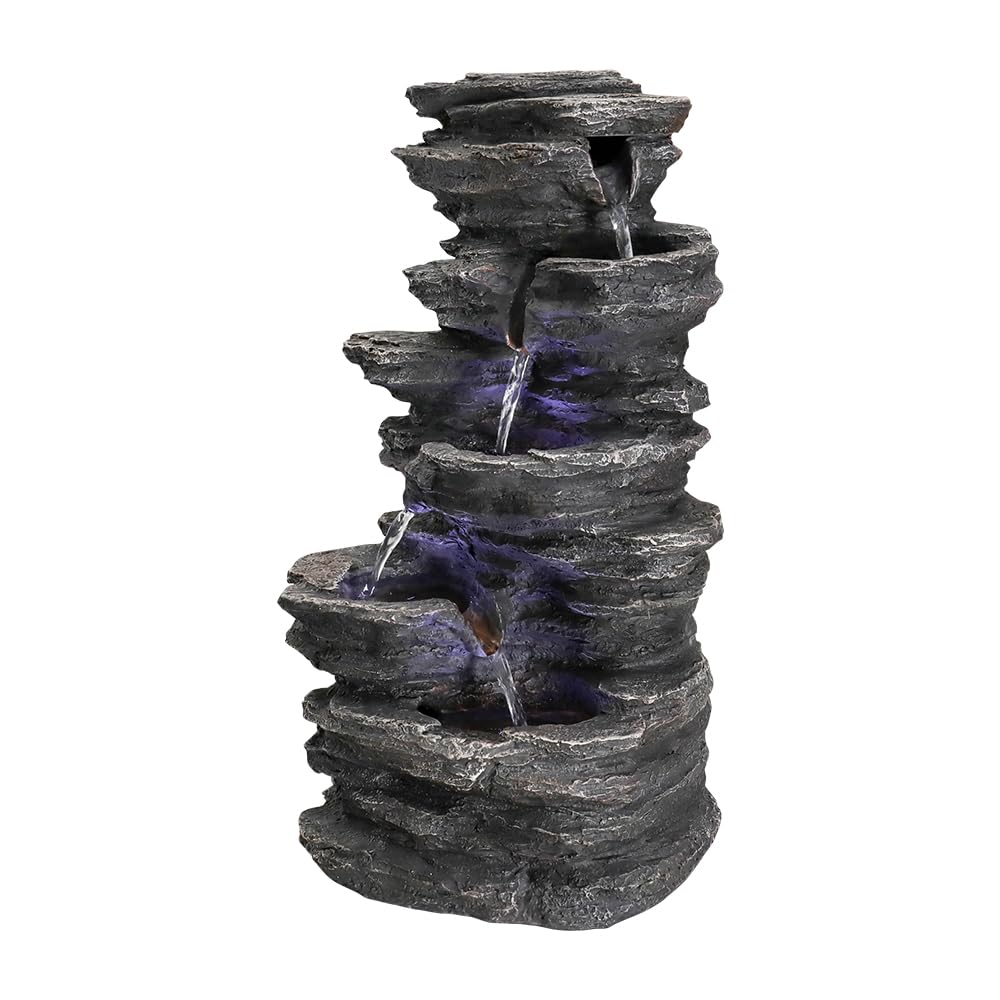 Large Rockery Tabletop Fountain - 15.7"H Resin Crafted Stacked Rockery Waterfall Fountain