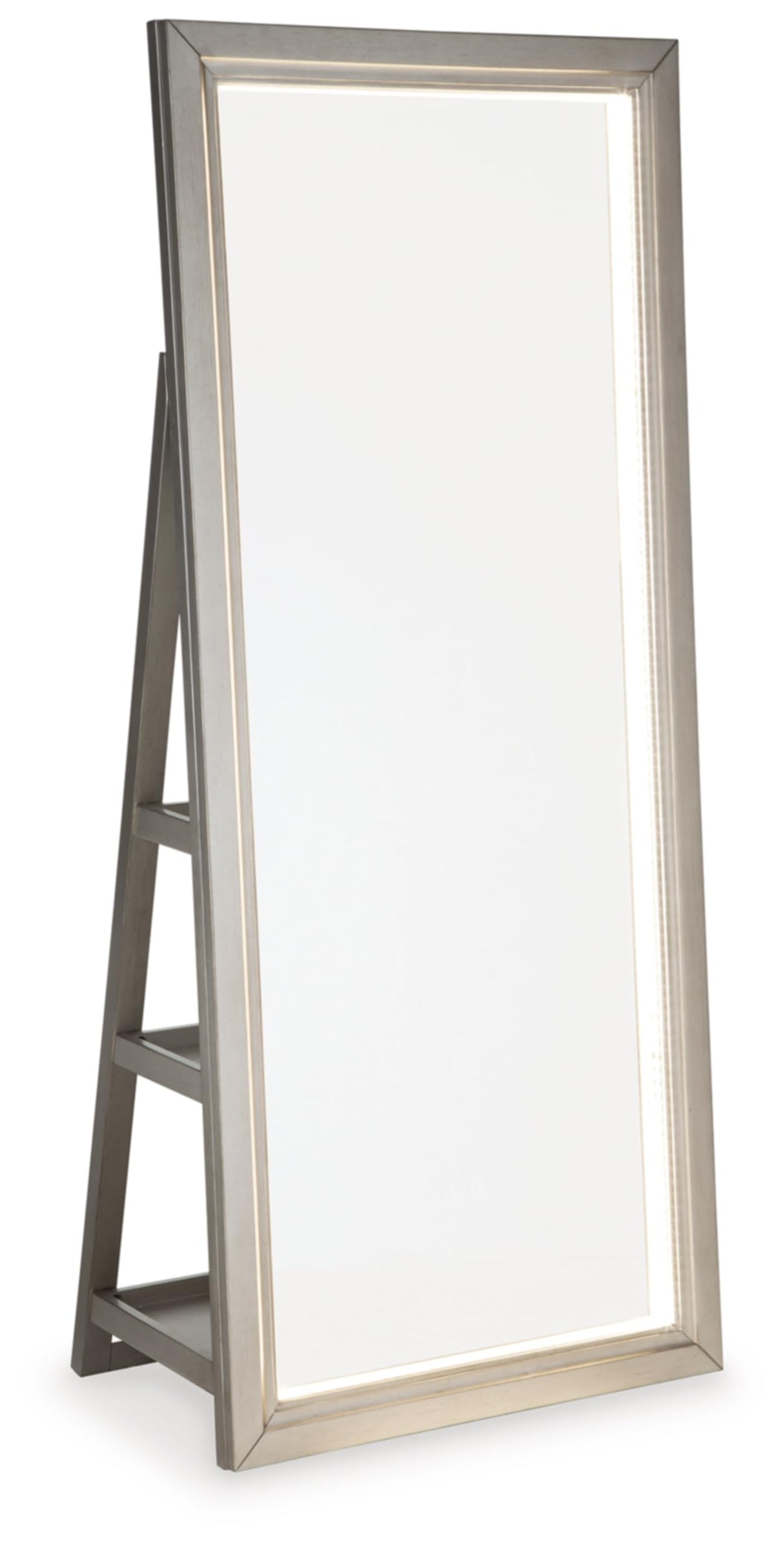 Evesen Casual Full Length Lighted Floor Standing Mirror with Storage, Metallic