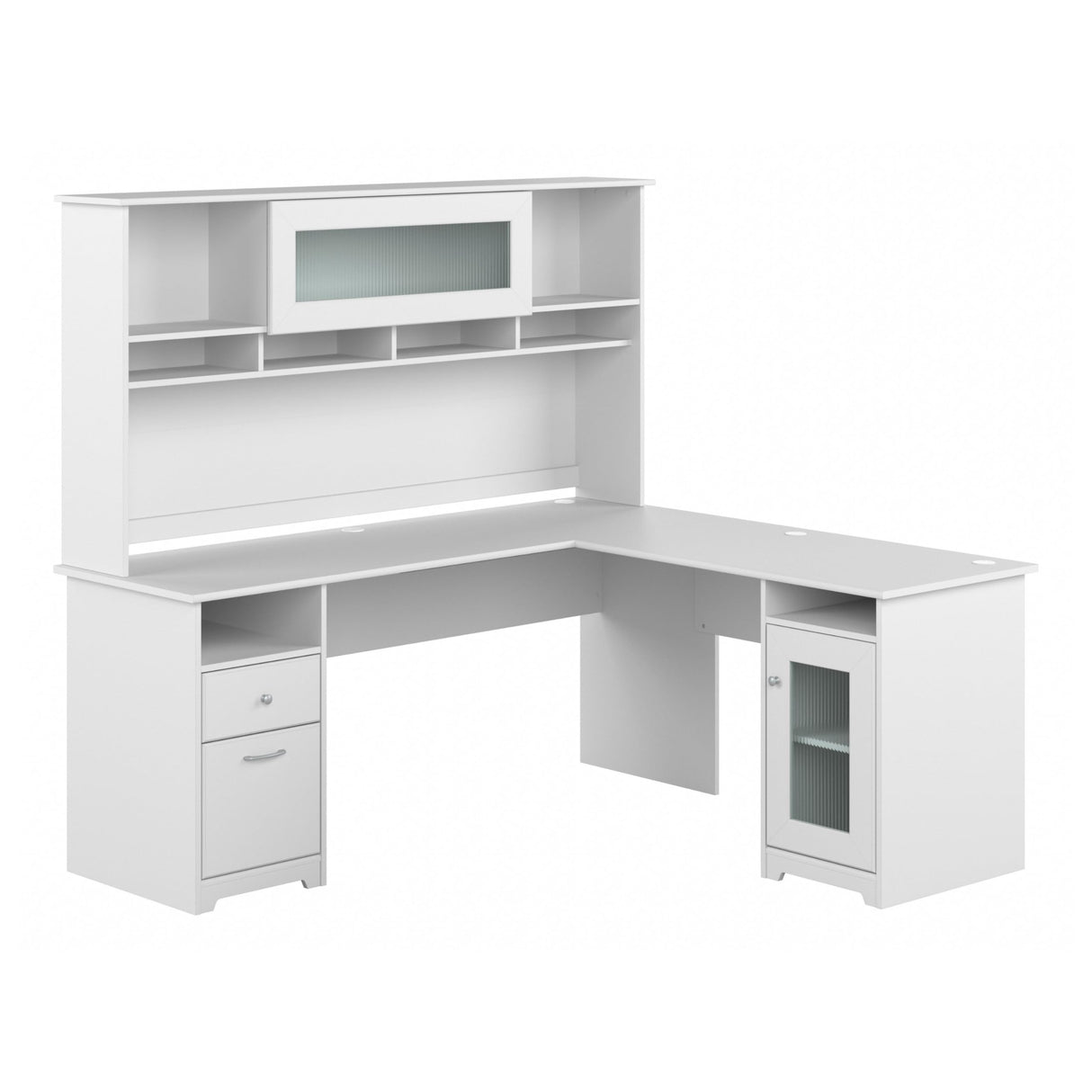 Cabot L Shaped Computer Desk with Hutch and Storage, 72W, White