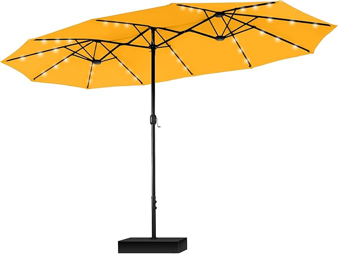 15 ft Extra Large Patio Umbrella with Solar Lights, Rectangular Outdoor Umbrella