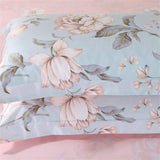 Shabby Pink Blue Floral Bedding Sets Cotton Duvet Cover Set 4-Piece Queen Size