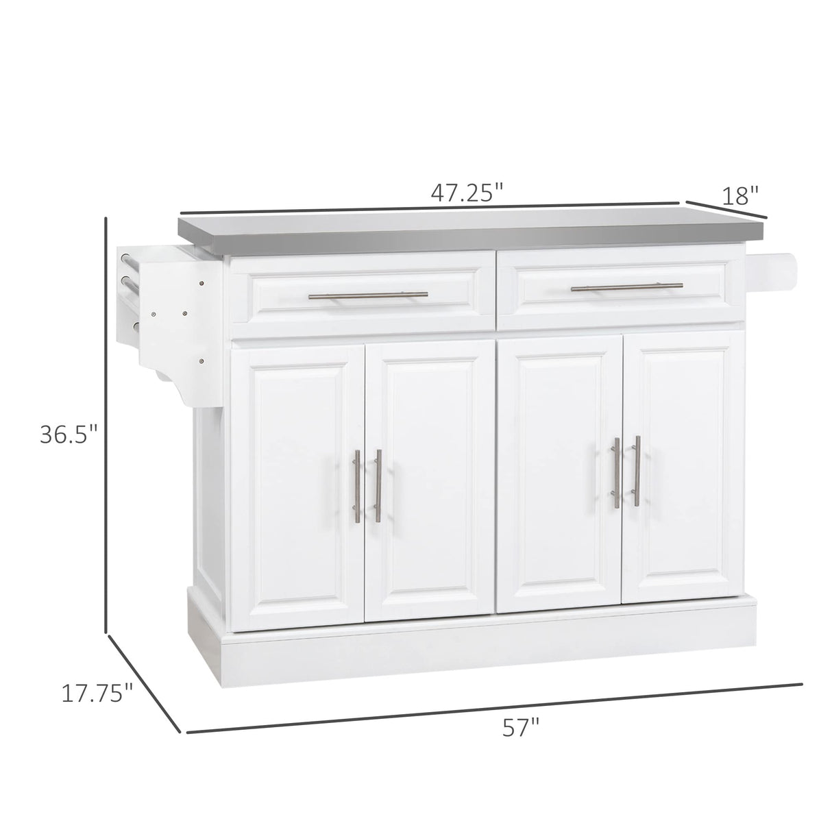 Rolling Kitchen Island with Storage, Portable Kitchen Cart with Stainless Steel Top