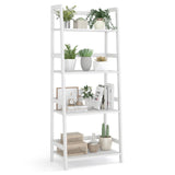 4-Tier White Ladder Shelf, Bamboo Open Bookcase Book Shelf with Storage, 47.5" Freestanding Display Shelving Unit Plant Stand Rack Organizer, Shelves for Bedroom, Living Room, Home Office