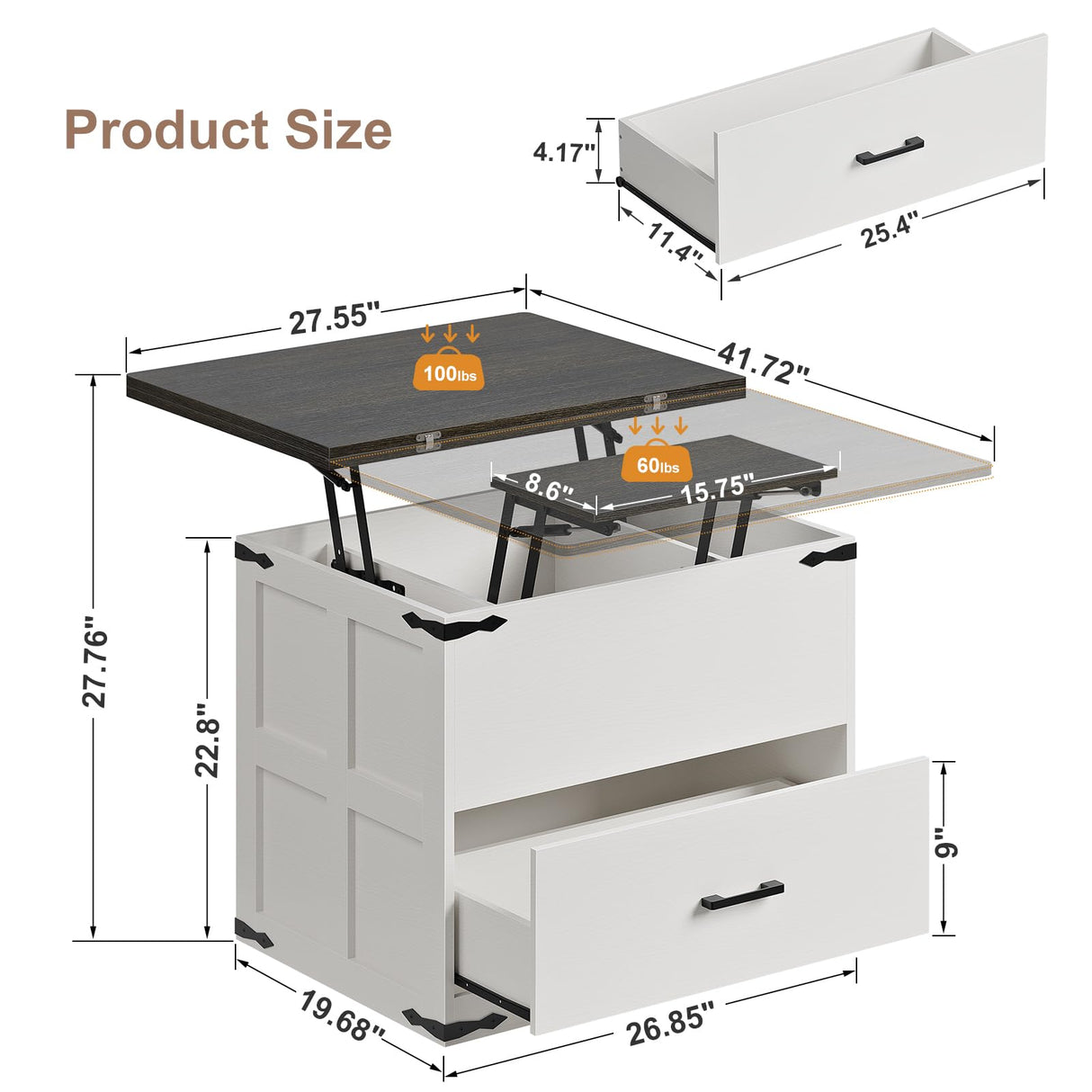 Farmhouse Coffee Table, 4 in 1 Lift Top Coffee Table, Convertible Coffee Table