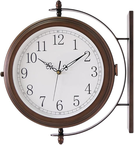 66264A 16-Inch Double Sided Metal Wall Clock with Antique Red Copper.Sturdy Frame