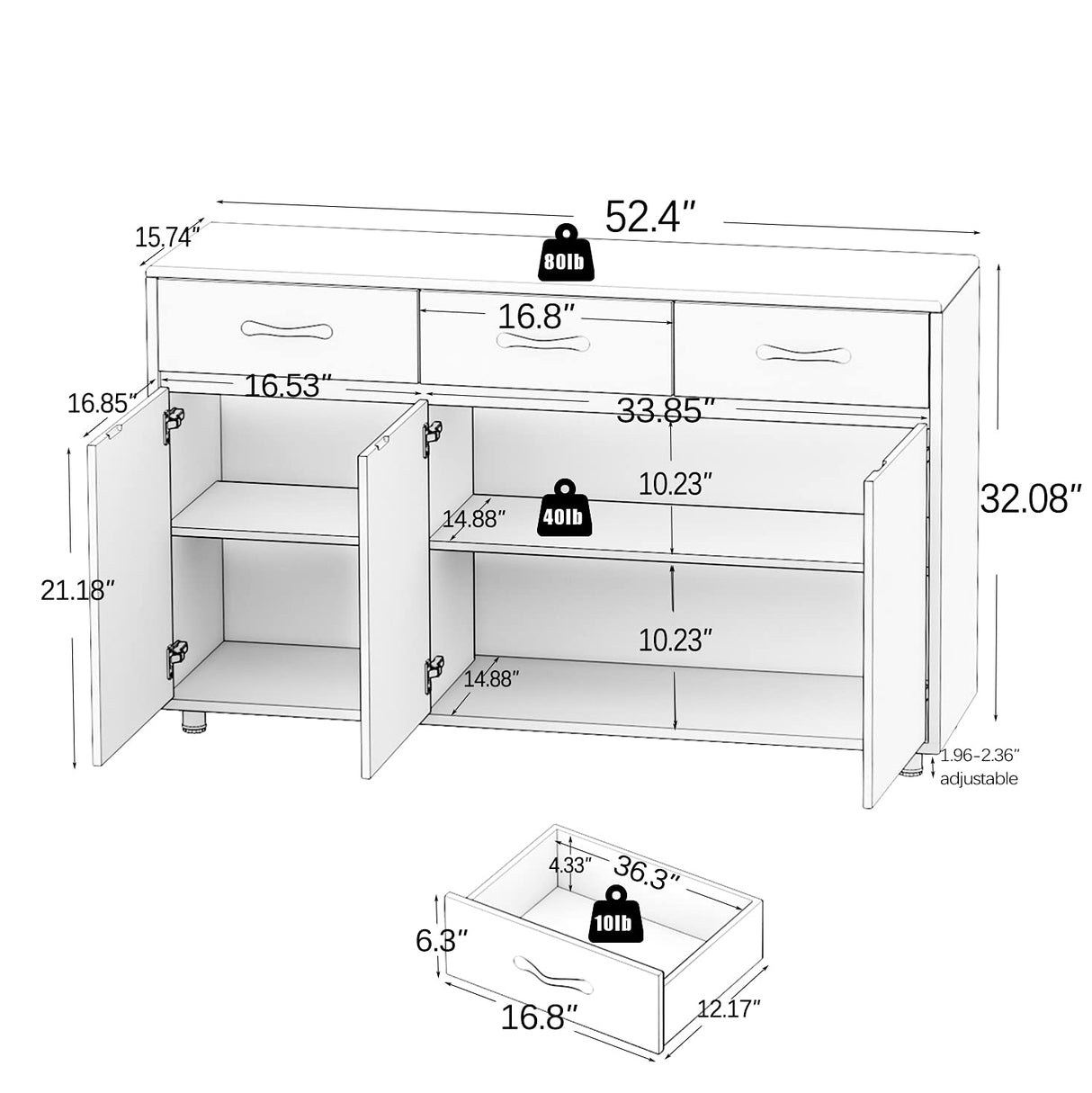 Upgraded Version Modern Buffet Cabinet Floor Side Office Cabinet,