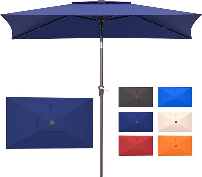 6.6x10ft Rectangular Patio Umbrella, 2 Tiers Outdoor Table Umbrellas with Push Button