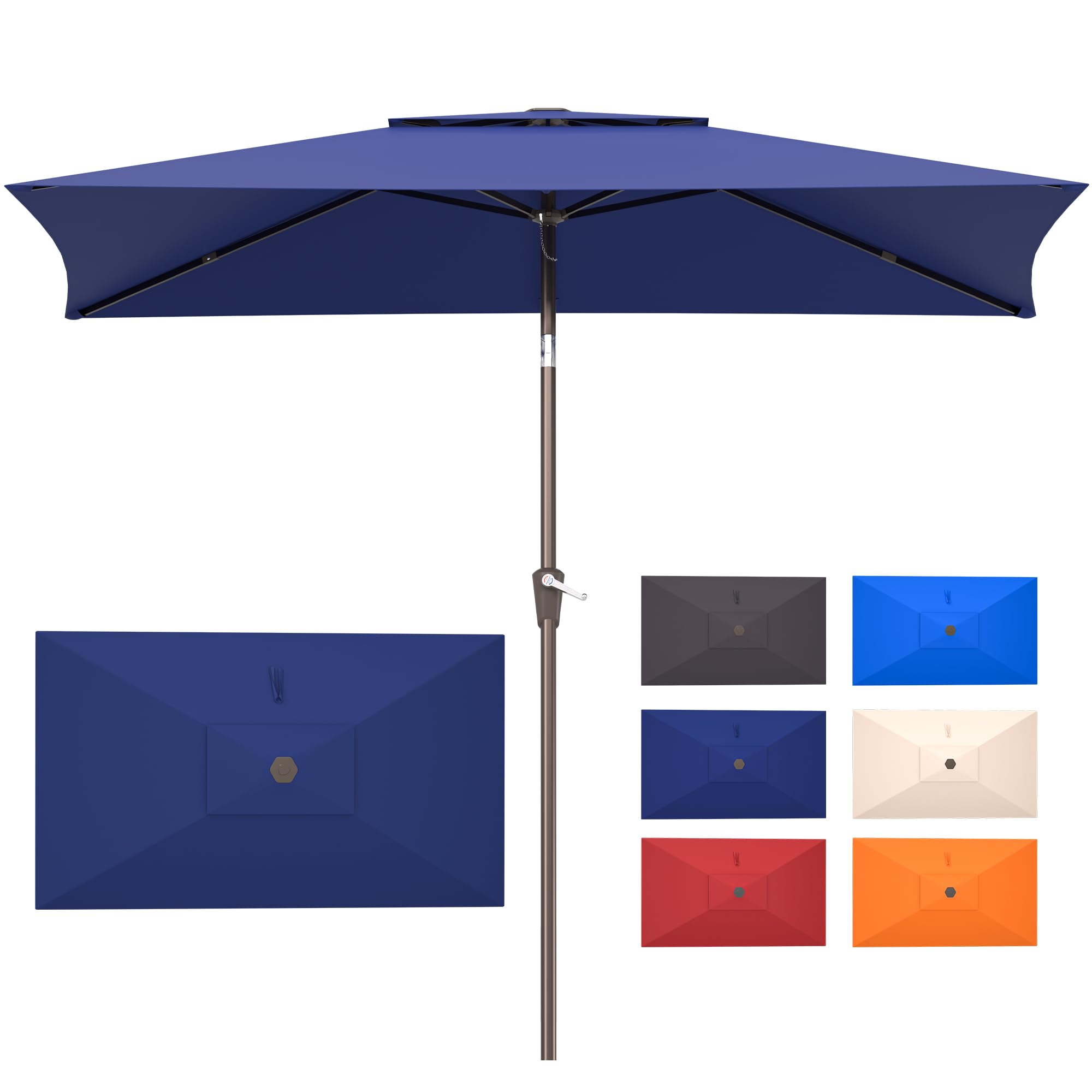 6.6x10ft Rectangular Patio Umbrella, 2 Tiers Outdoor Table Umbrellas with Push Button