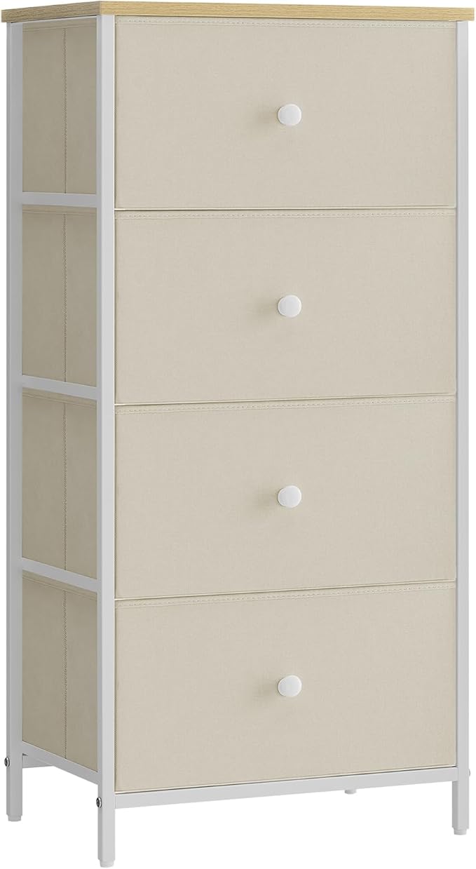 Dresser for Bedroom, Fabric Dresser with 4 Drawers, Wooden Top and Front, Metal Frame,