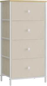 Dresser for Bedroom, Fabric Dresser with 4 Drawers, Wooden Top and Front, Metal Frame,