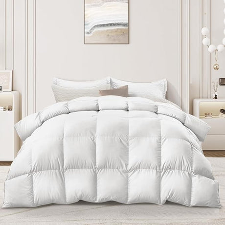 Down Comforter King Size, Recycled White Down and Kapok Blended Filling Winter Duvet