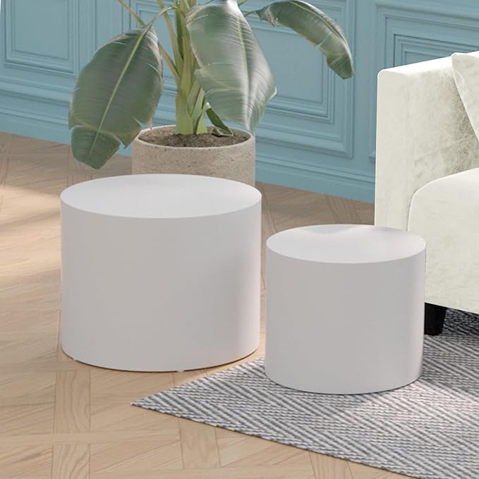 18.89" Nesting Coffee Table Set of 2, Mid Century Modern Round Wood Coffee Tables