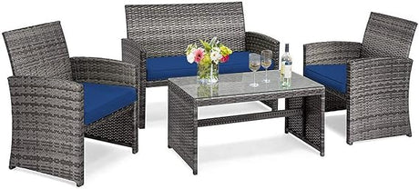 4 Pieces Patio Wicker Conversation Furniture