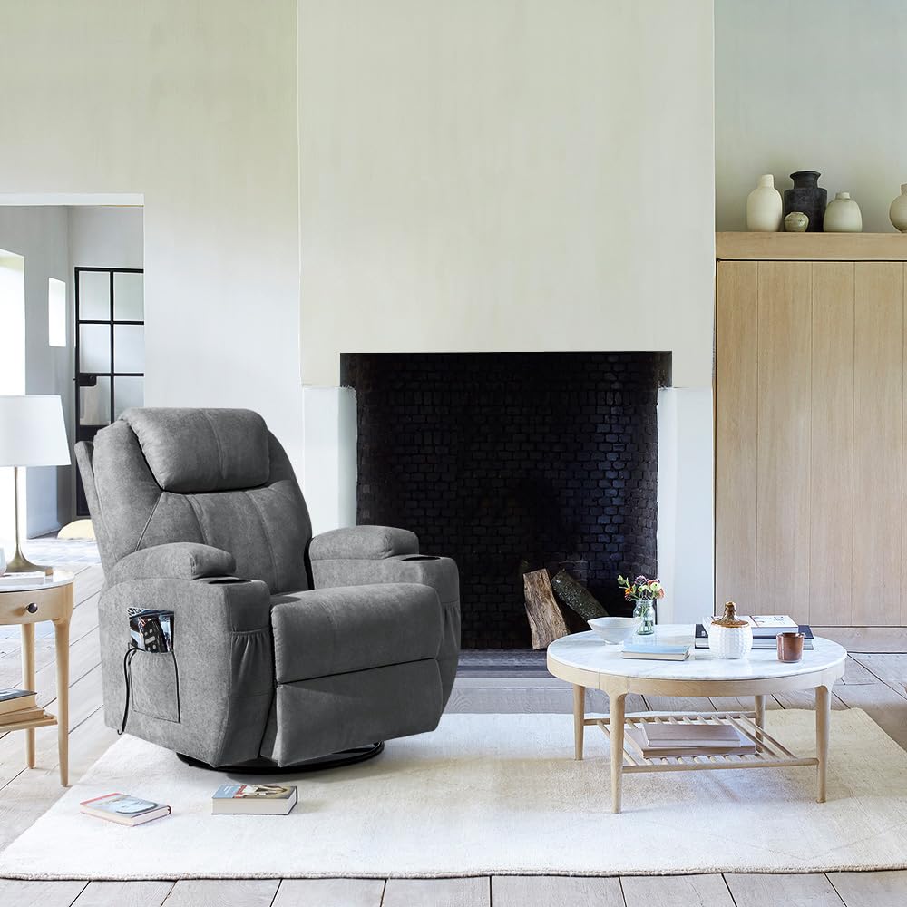 RelaxNest Swivel Rocker Recliner with Massage, Cup Holders & Side Pockets