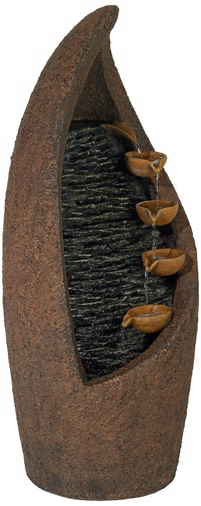 Modern Rustic Cascade Outdoor Floor Water Fountain 34 1/2" High with LED Light