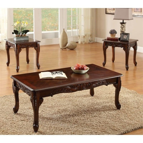 Alice Solid Wood 3-Piece Coffee Table Set in Dark Cherry