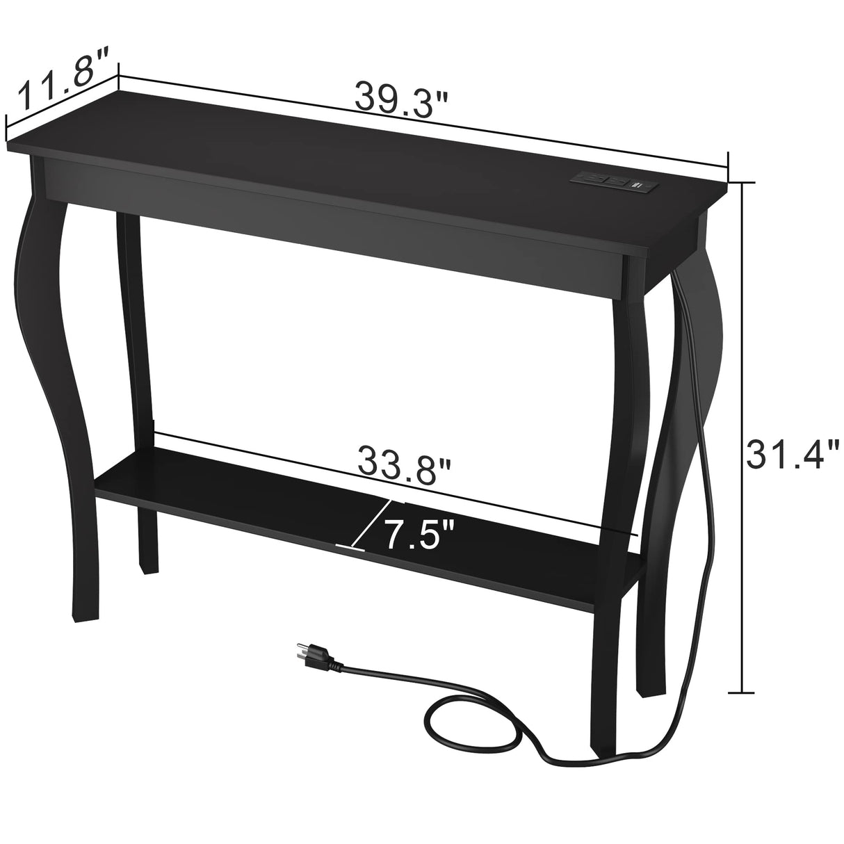 Console Table with Outlets and USB Ports, Narrow Sofa Table,