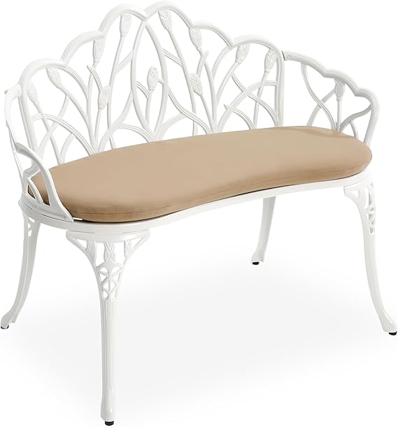 Outdoor Patio Bench, Garden Benches with Cushion All-Weather Cast Aluminum Extra